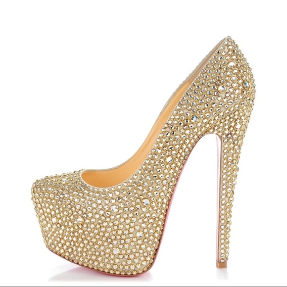 CHRISTIAN LOUBOUTIN Gold Crystal Daffodile straps 160 heels - Picture 5 of 16